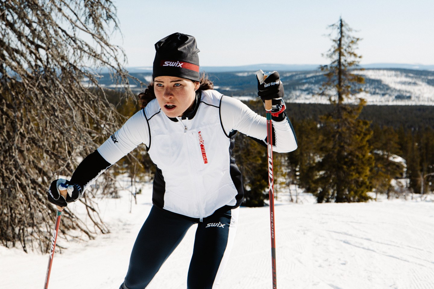 Finnish top athlete Krista Pärmäkoski skiing